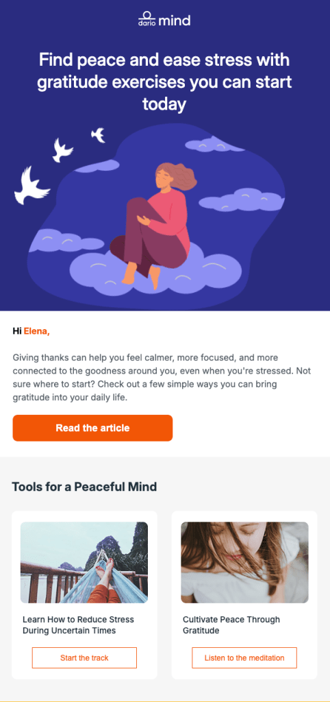 Example mental well-being engagement email