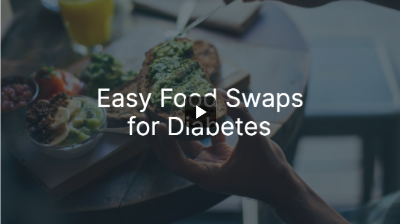 Title screen for a video entitled Easy Food Swaps for Diabetes