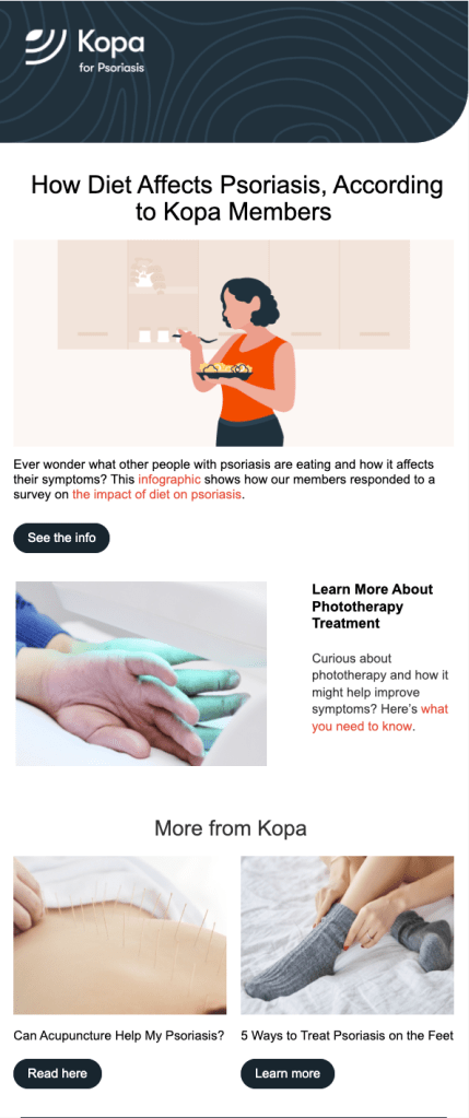 Email example promoting content for a chronic condition audience