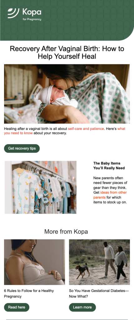 Email example from a health journey